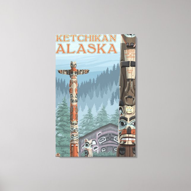 Lienzo Alaska Totem Poles - Ketchikan, Alaska (Anverso)