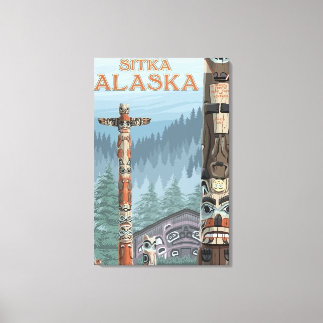 Lienzo Alaska Totem Poles - Sitka, Alaska (Anverso)