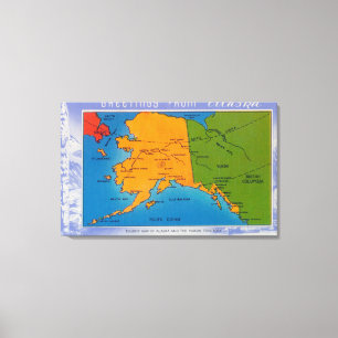 Lienzo AlaskaGreetings del mapa de Alaska