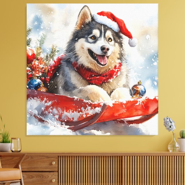 Lienzo Alaskan Malamute en Trineo Deja que nieve Navidad (Insitu (Sala de estar))