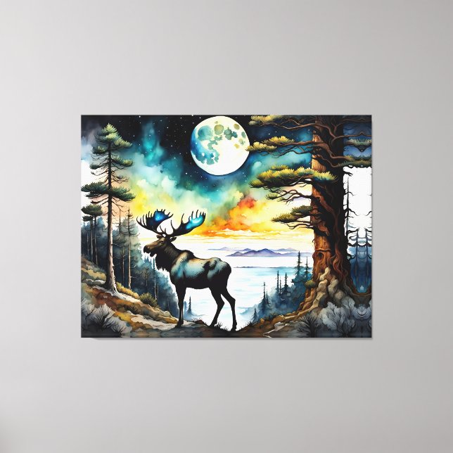 Lienzo Alaskan Moose bajo la luz de la luna (Anverso)