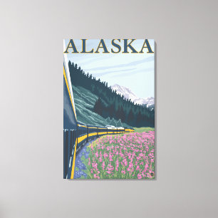 Lienzo AlaskaRailroad y viaje del vintage del Fireweed