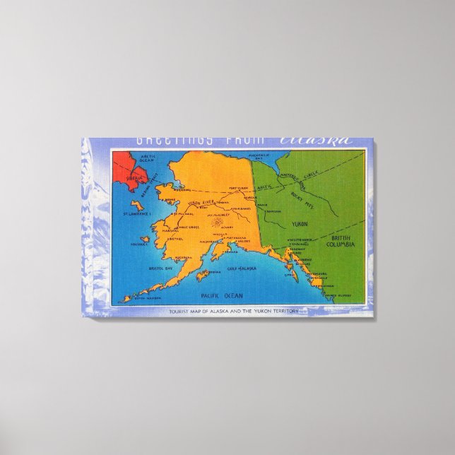 Lienzo AlaskaSaludos desde el mapa de Alaska (Anverso)