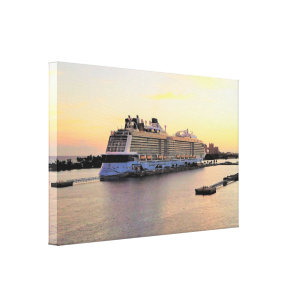 Lienzo Alba del puerto de Nassau con el barco de cruceros