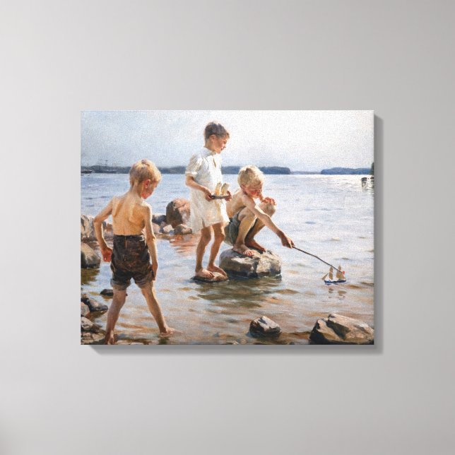 Lienzo Albert Edelfelt - Niños jugando en la costa (Anverso)