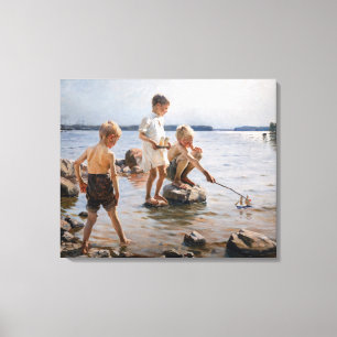 Lienzo Albert Edelfelt - Niños jugando en la costa