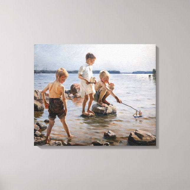 Lienzo Albert Edelfelt - Niños jugando en la orilla (Anverso)