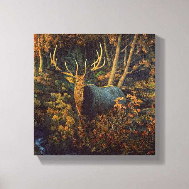 Lienzo Alce macho en bosque otoñal (Anverso)
