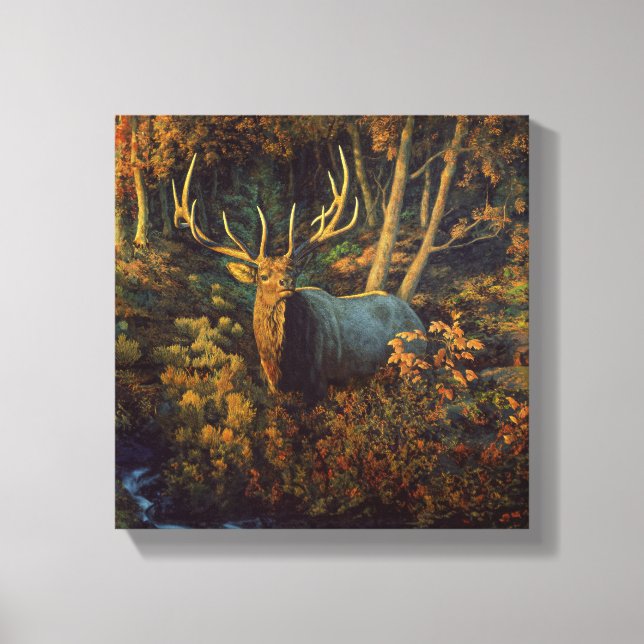 Lienzo Alce toro en bosque otoñal (Anverso)