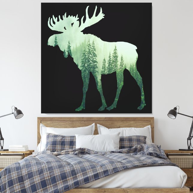Lienzo Alces Ciervos Y Bosque Naturaleza (Insitu(Dormitorio))