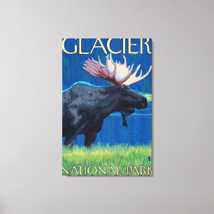 Lienzo Alces en la noche - Parque Nacional Glacier, TA