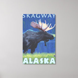 Lienzo Alces en la noche - Skagway, Alaska