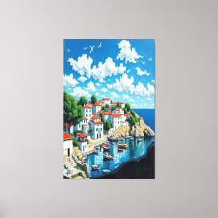 Lienzo Aldea costera serena en petróleo