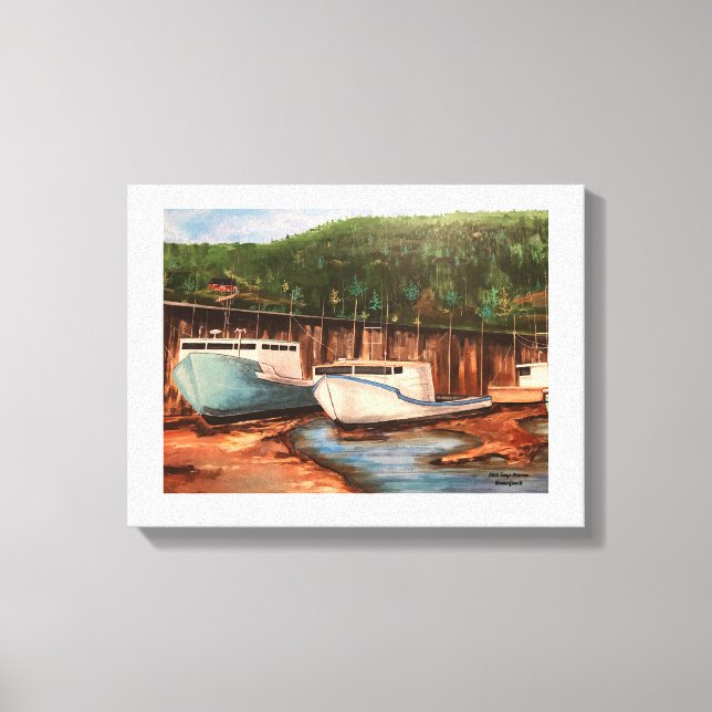 Lienzo Aldea pesquera moderna de Blues y Browns (Anverso)