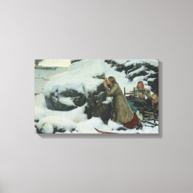 Lienzo Aldea quemada en invierno (por Albert Edelfelt) (Anverso)