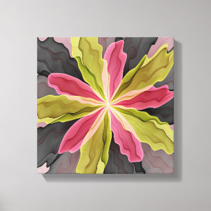 Lienzo Alegría, antracita verde rosada Fantasía Flower Fr