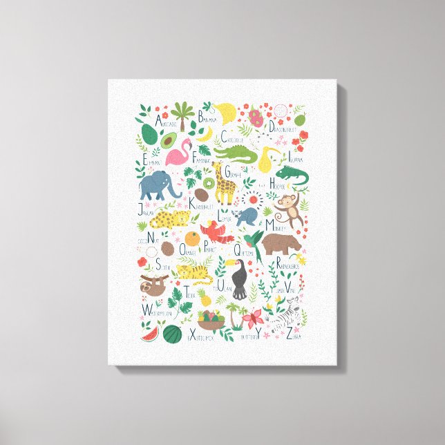 Lienzo Alfabeto tropical para niños (Anverso)