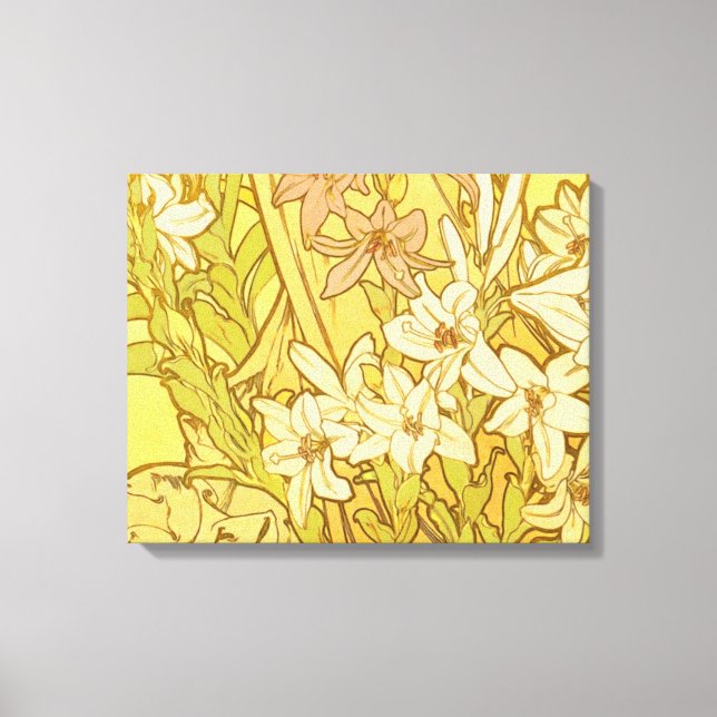 Lienzo Alfonse Mucha Flores de lirio Art Nouveau (Anverso)