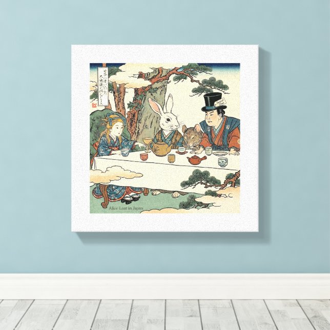 Lienzo Alice Lost in Japan | Ukiyo-e Mad Tea Party (Insitu (piso de madera))