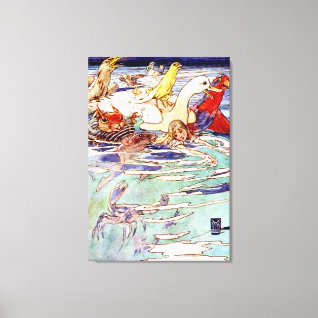 Lienzo Alicia nadando en la piscina de lágrimas en el paí (Anverso)