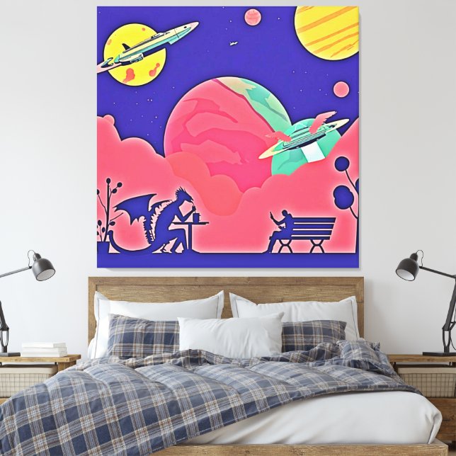 Lienzo Alien Planet Retro Sci-Fi (Insitu(Dormitorio))