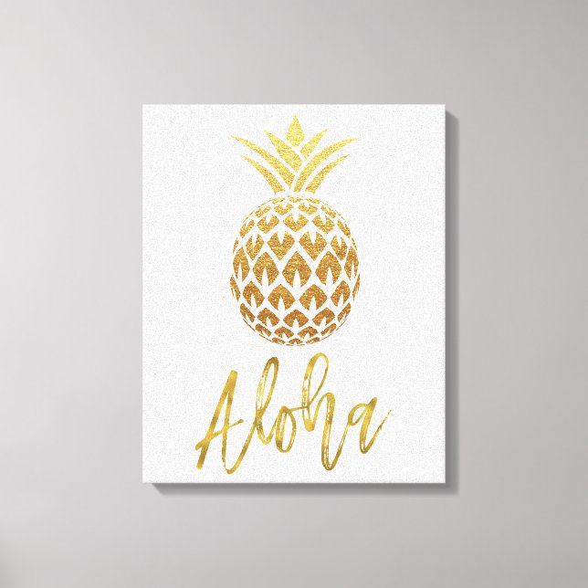 Lienzo Aloha Tropical Piña Blanca y Relieve metalizado do (Anverso)