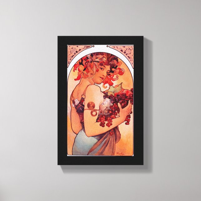 Lienzo Alphonse Mucha, Art Nouveau, cosecha, fruta, repro (Anverso)