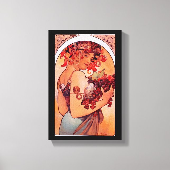 Lienzo Alphonse Mucha, Art Nouveau, cosecha, fruta, repro (Anverso)