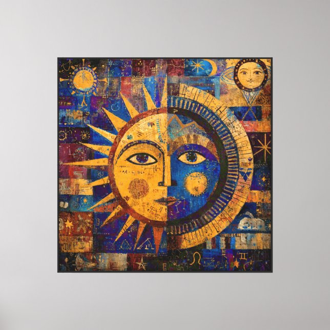 Lienzo Alquimia Mística Celestial Sol Luna (Anverso)