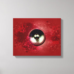 Lienzo Altavoz de música roja y pintura salpicada