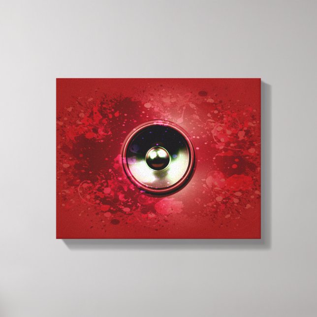 Lienzo Altavoz de música roja y pintura salpicada (Anverso)