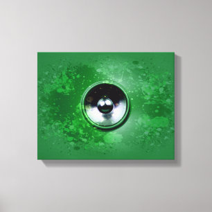Lienzo Altavoz de música verde y pintura salpicada