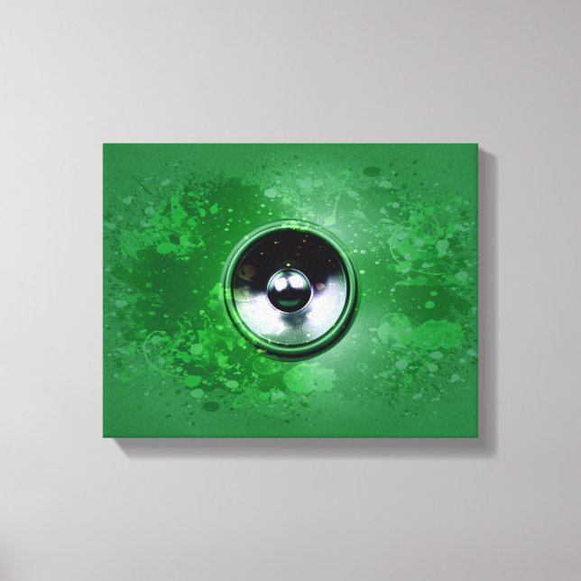 Lienzo Altavoz de música verde y pintura salpicada (Anverso)