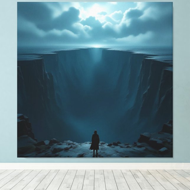 Lienzo „Am Rand des Abgrunds – Zwischen Mut und Mysterium (Insitu (piso de madera))