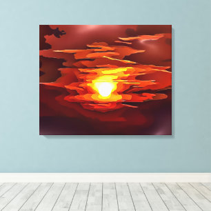 LIENZO AMANECER ABSTRACTO FOGOSO ROJO NARANJA