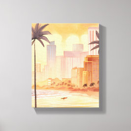 Lienzo Amanecer de Miami | Pintura del horizonte en acuar