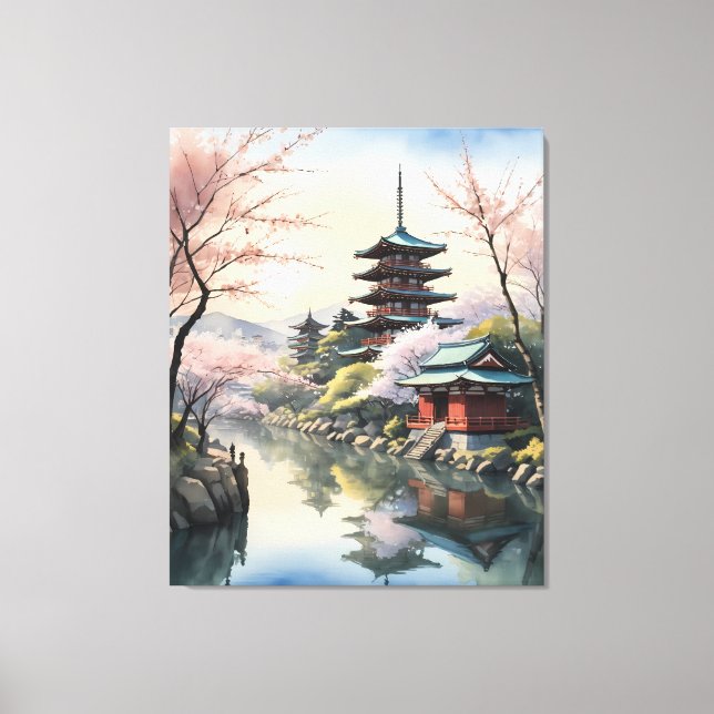 Lienzo Amanecer de Sakura en el Templo (Anverso)