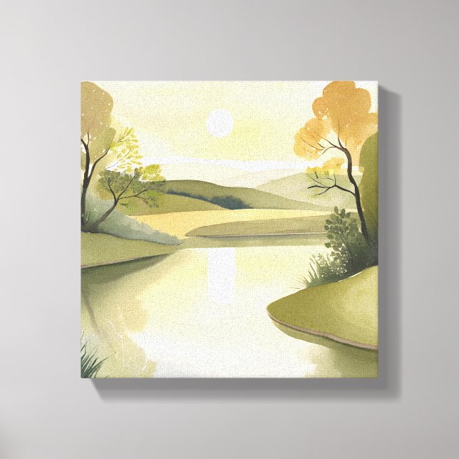 Lienzo Amanecer del río | Acuarela Amarillo (Anverso)