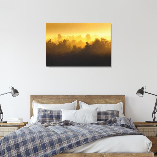 Lienzo Amanecer detrás de árboles brumosos (Insitu(Dormitorio))