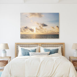 Lienzo Amanecer dorado del oeste con vuelo de aves