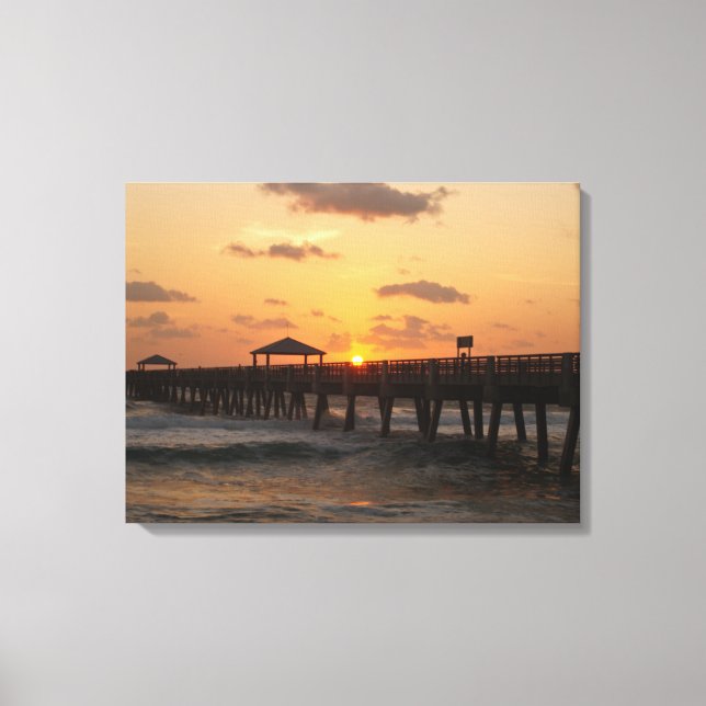 Lienzo Amanecer en el muelle de playa Juno (Anverso)