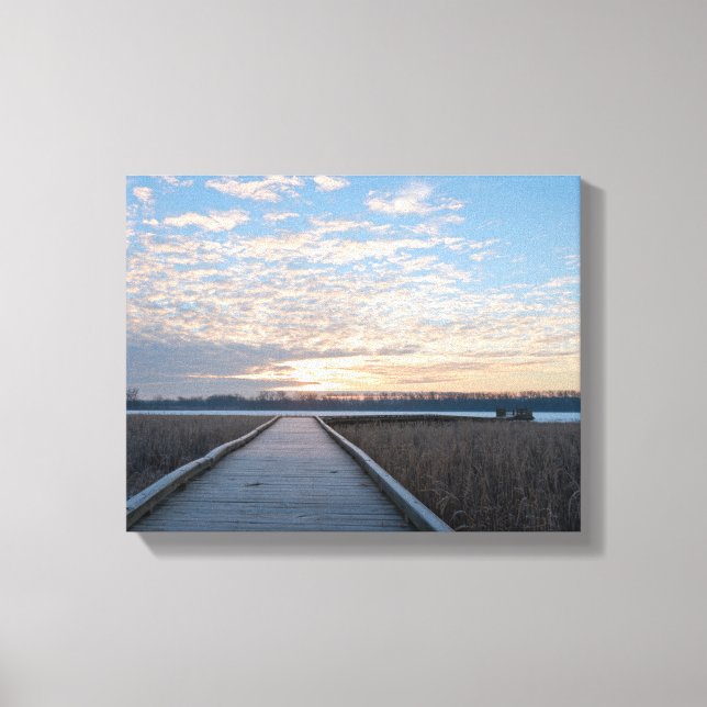Lienzo Amanecer en la pasarela del Refugio de Vida Silves (Anverso)