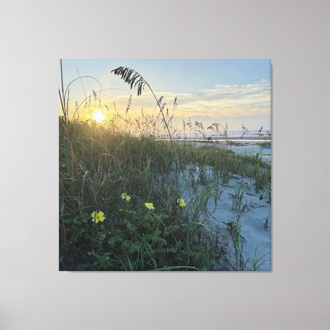 Lienzo Amanecer en la playa sobre dunas (Anverso)