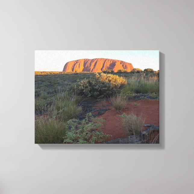 Lienzo Amanecer en Uluru y flora del desierto (Anverso)