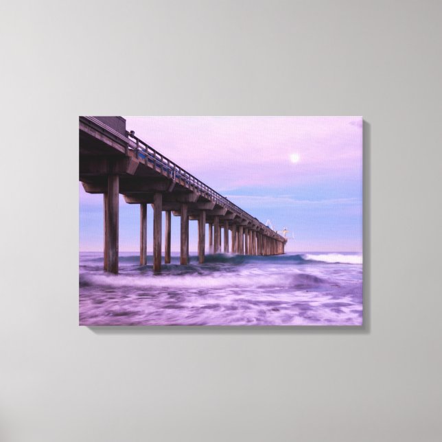 Lienzo Amanecer morado sobre el muelle, California (Anverso)