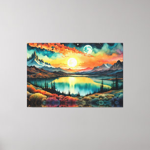 Lienzo Amanecer sobre el Lago de la Montaña mientras la L