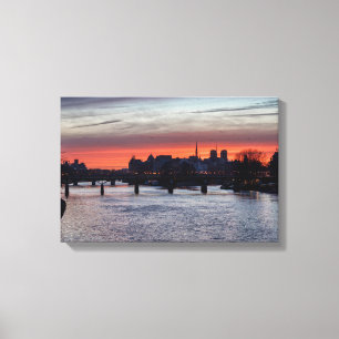 Lienzo Amanecer sobre Ile de la Cite y Notre Dame - París