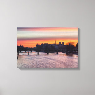 Lienzo Amanecer sobre Ile de la Cite y Notre Dame - París