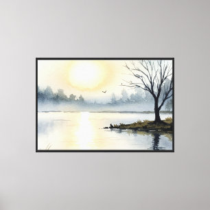 Lienzo Amanecer sobre un lago