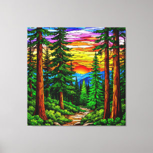 Lienzo Amanecer sobre un paisaje forestal tranquilo